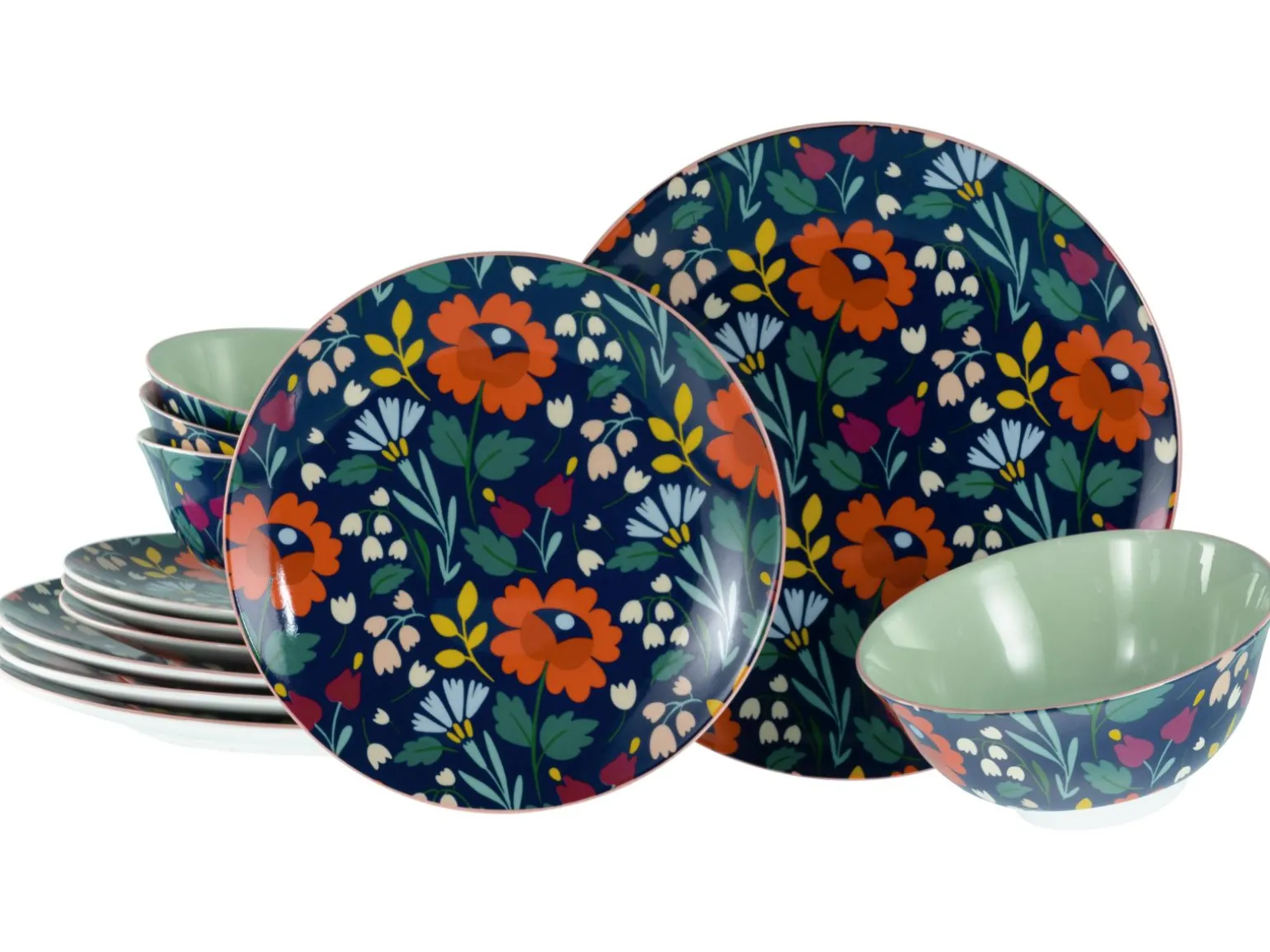 Folklore - Tellerset 12-tlg - Blau