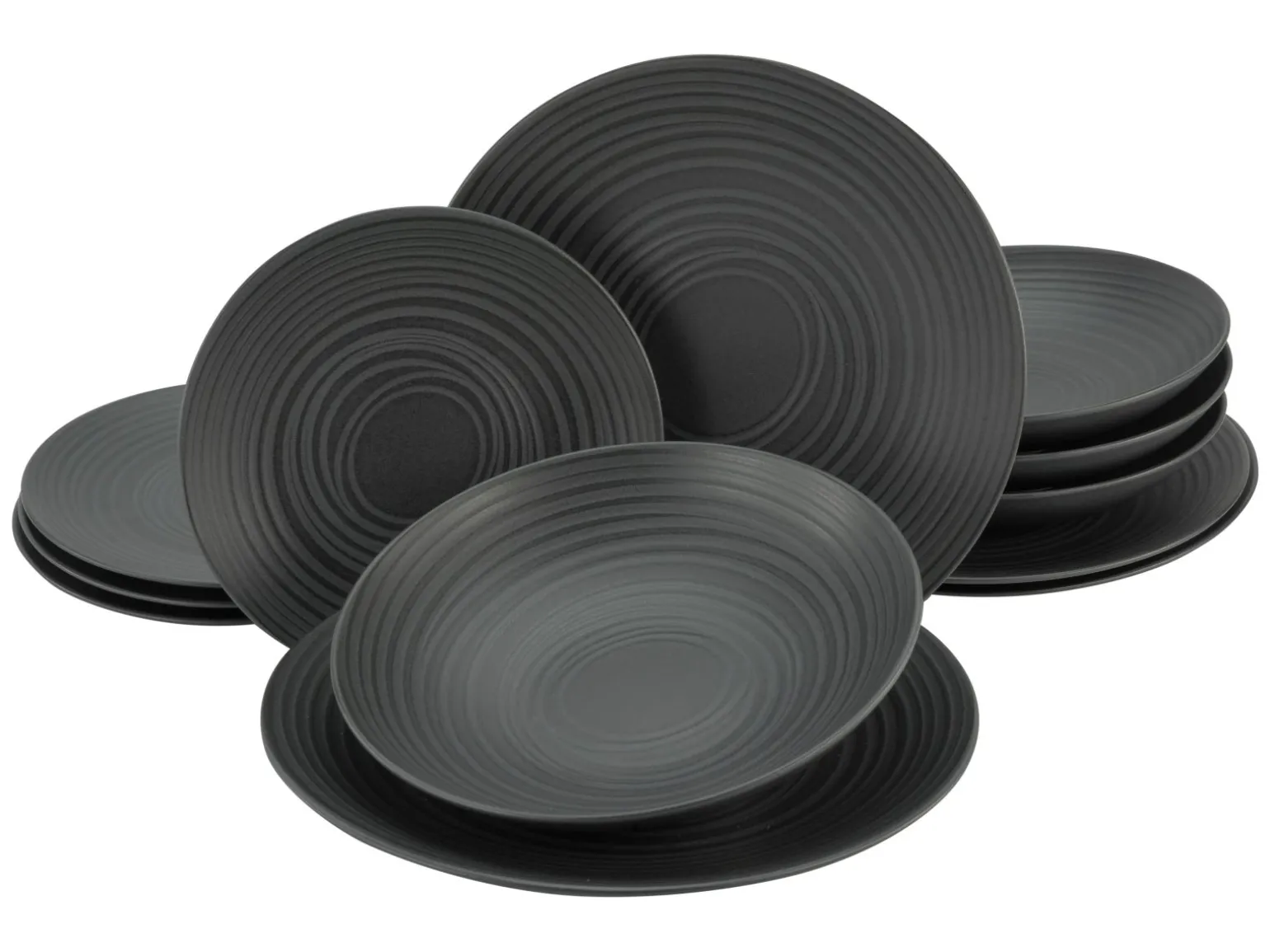 Lava Stone - Tellerset 12-tlg, Lava Stone - Tafelservice 12-tlg - Schwarz