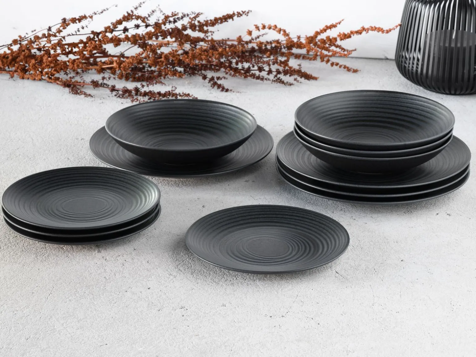 Lava Stone - Tellerset 12-tlg, Lava Stone - Tafelservice 12-tlg - Schwarz