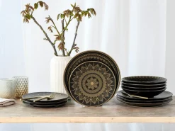 Mandala - Tellerset 12-tlg - Gold-Schwarz