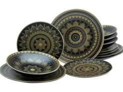 Mandala - Tellerset 12-tlg - Gold-Schwarz