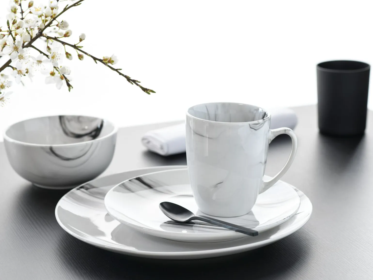 Marmor - Kombiservice 16-tlg - Schwarz-Weiss