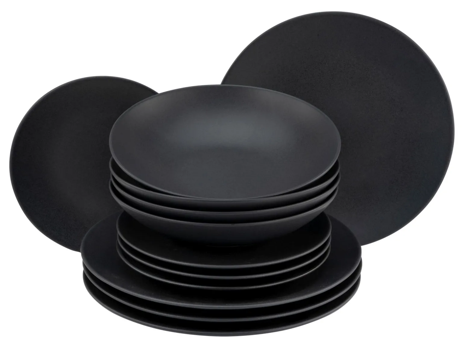 Soft Touch - Tellerset 12-tlg, Soft Touch - Tafelservice 12-tlg - Schwarz
